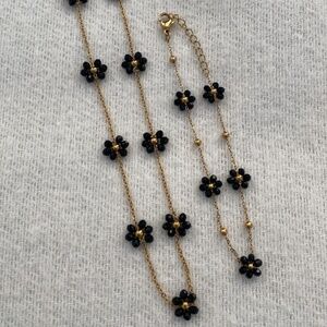 Black Flower Jewerly Set